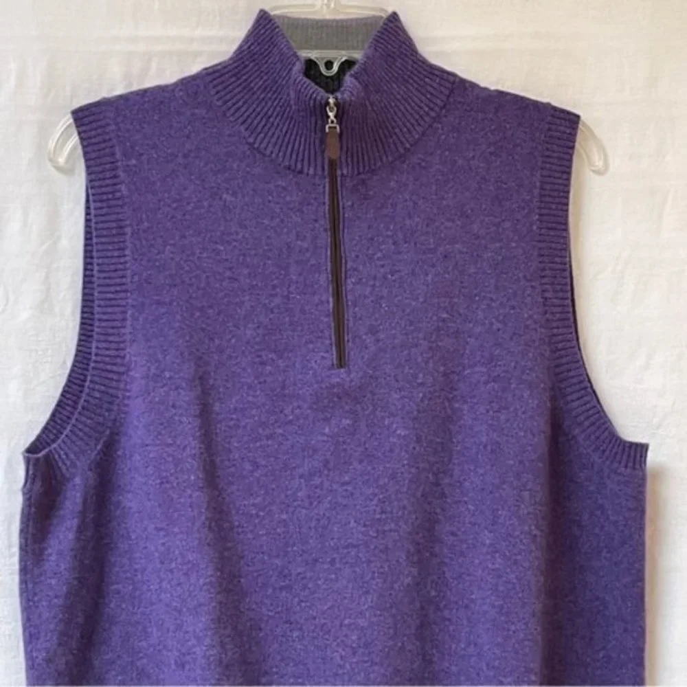 Kinross Cashmere Knit Vest Womens Medium Cashmere Half Zip Winter Purple Jacket - Picture 2 of 11